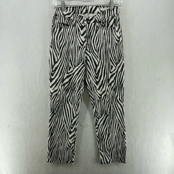 Frame Ankle Jeans Women's Sz 25 Black Le High Straight Zebra Print Denim - Picture 1 of 13